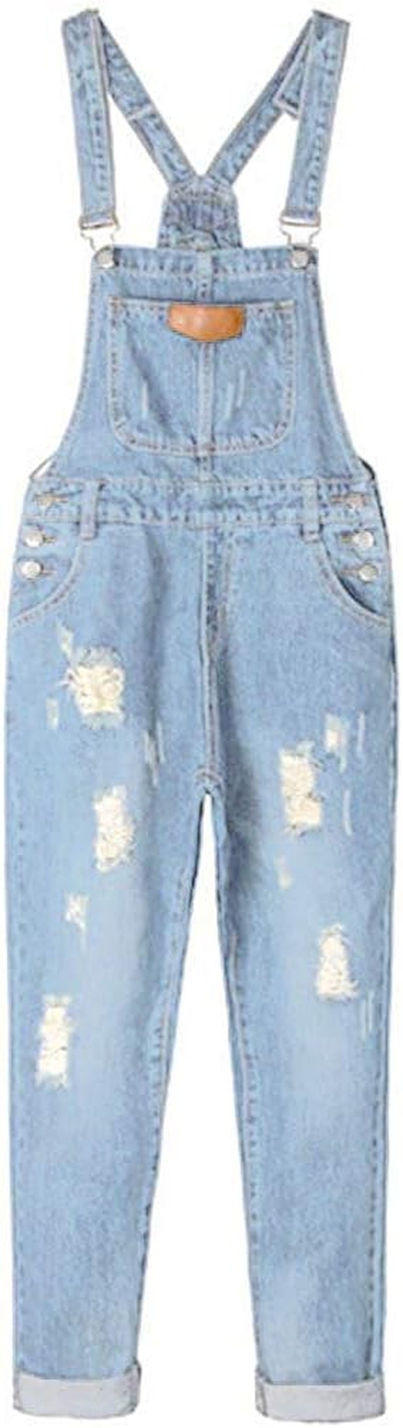 Women'S Adjustable Strap Ripped Denim Overalls