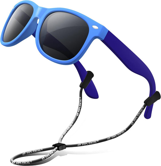Kids Sunglasses Polarized UV Protection Flexible Rubber Glasses Shades with Strap for Boys Girls RBK004
