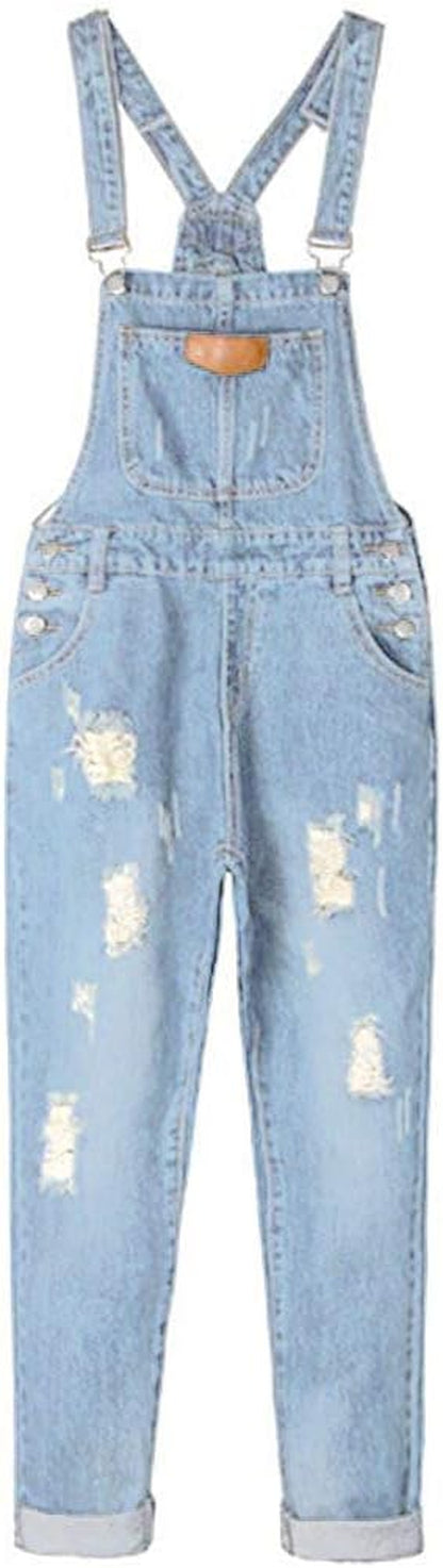 Women'S Adjustable Strap Ripped Denim Overalls