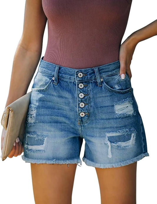 Women'S Casual Summer Denim Shorts Mid Waisted Stretchy Ripped Jean Shorts with Pockets